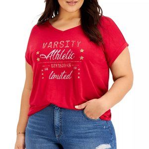 Style & Co Women's Size 2X Plus Varsity Cherry Graphic Print V-Neck T-Shirt